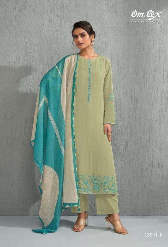 ZEHRA SERIES 13041 BY OMTEX DESIGNER EMBROIDERY WITH HAND WORK CHANDERI SILK SUITS ARE AVAILABLE AT WHOLESALE PRICE