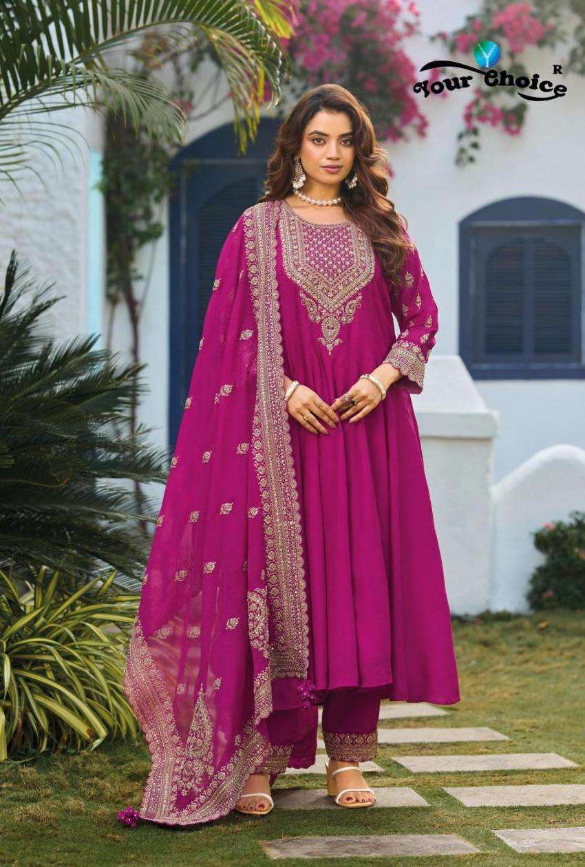 ZOLLA SERIES 1001 TO 1004 BY YOUR CHOICE DESIGNER EMBROIDERY WORK CHINON READYMADE ANARKALI SUITS ARE AVAILABLE AT WHOLESALE PRICE