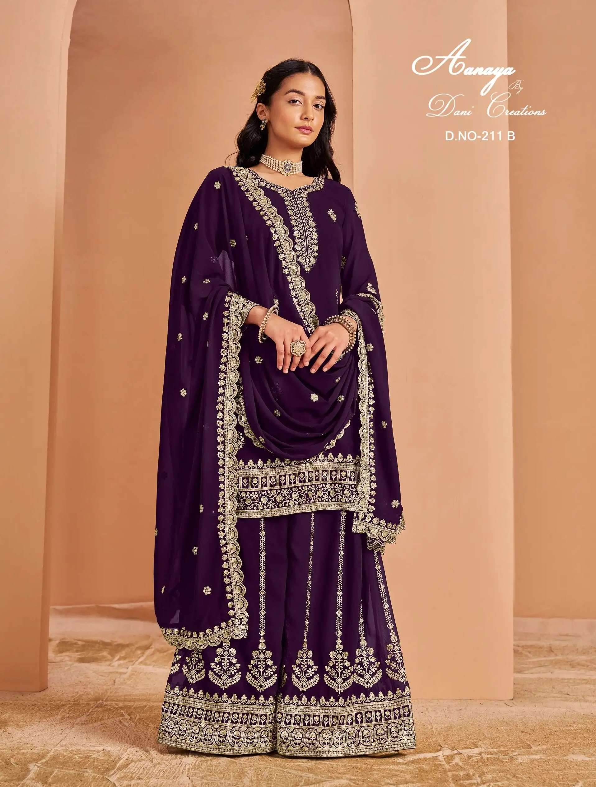 AANAYA VOL-211 SERIES 211A TO 211D BY DANI DESIGNER EMBROIDERY WORK FAUX GEORGETTE SUITS ARE AVAILABLE AT WHOLESALE PRICE