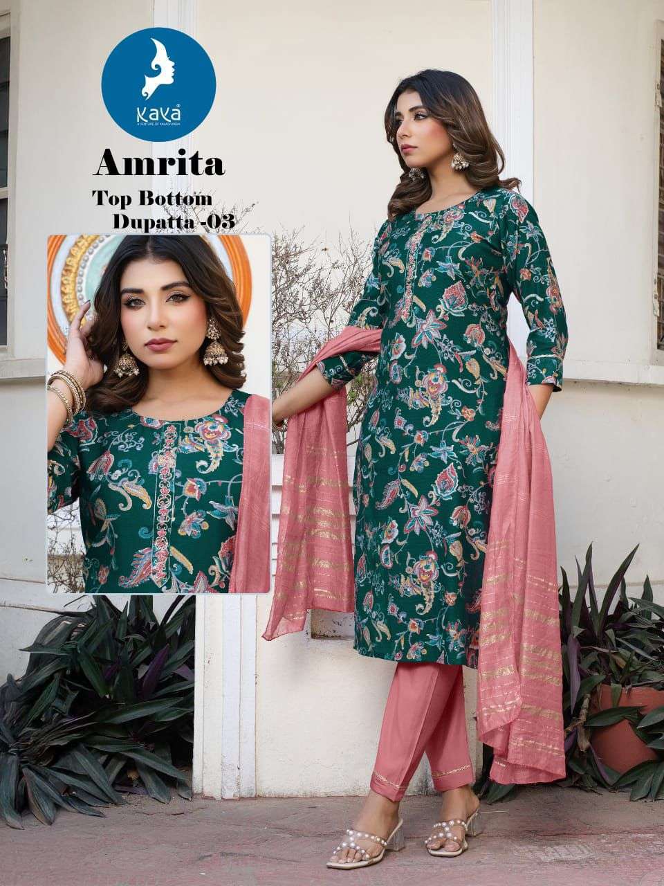 AMRITA SERIES 01 TO 04 BY KAYA DESIGNER PRINTED VATICAN TOP WITH BOTTOM AND DUPATTA ARE AVAILABLE AT WHOLESALE PRICE