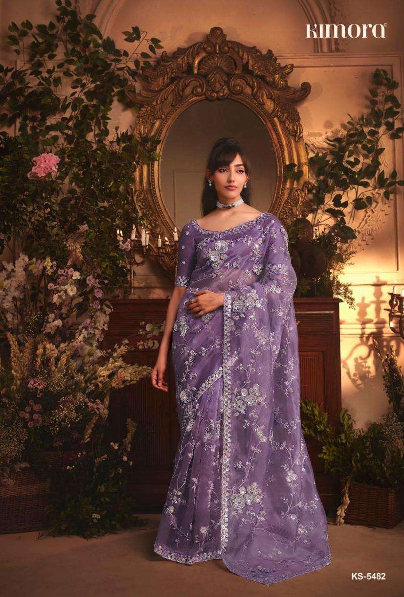 CELEBRATION SERIES 5481 TO 5491 SAREE BY KIMORA DESIGNER WORK TISSUE ORGANZA SAREES ARE AVAILABLE AT WHOLESALE PRICE