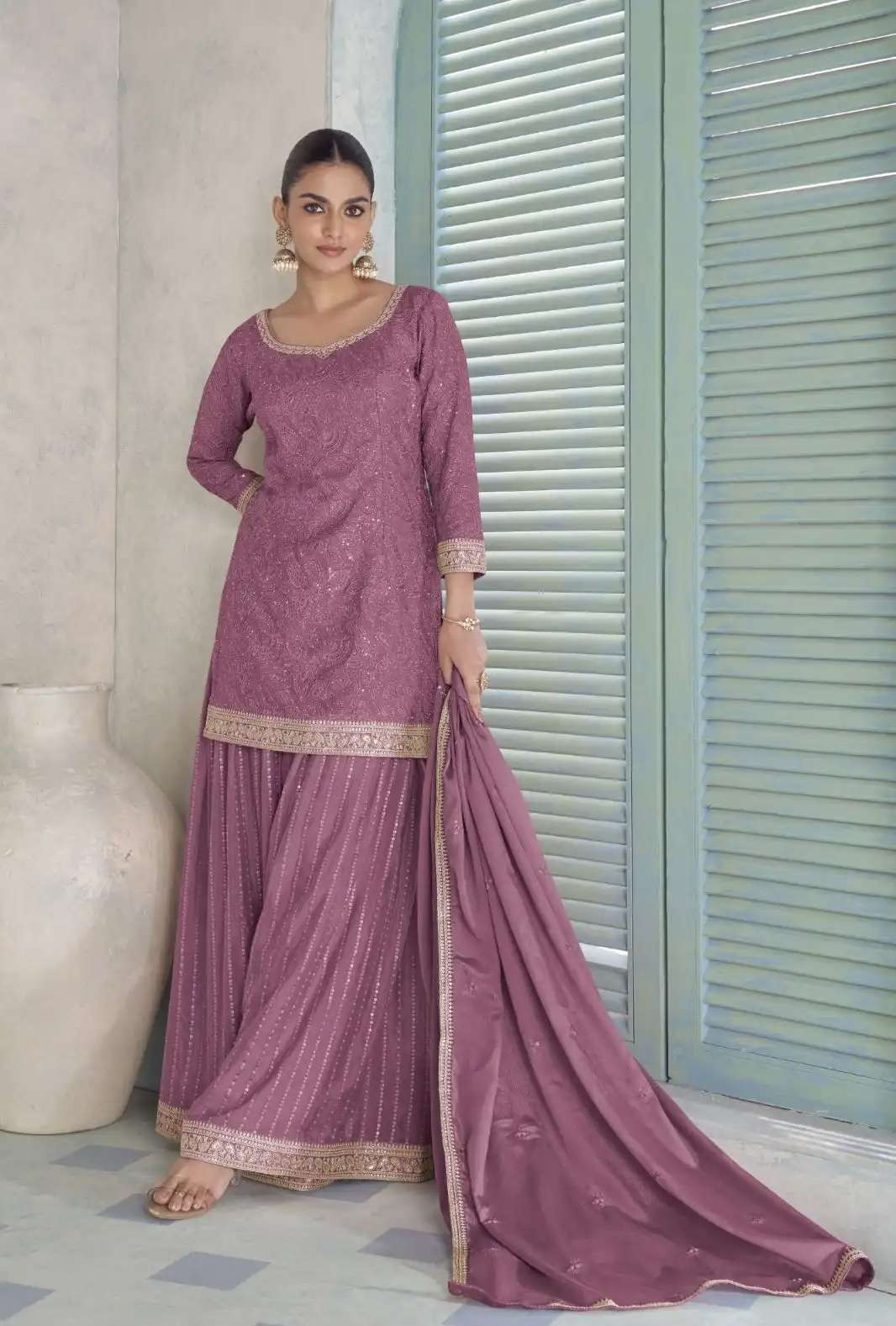 CHAKORI SERIES 7635 BY GULKAYRA DESIGNER EMBROIDERY WORK CHINON SILK READYMADE SUITS ARE AVAILABLE AT WHOLESALE PRICE 