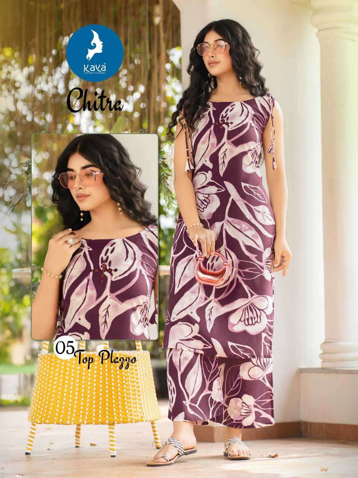 CHITRA SERIES 01 TO 06 BY KAYA DESIGNER PRINTED RAYON TOP WITH PLAZZO ARE AVAILABLE AT WHOLESALE PRICE