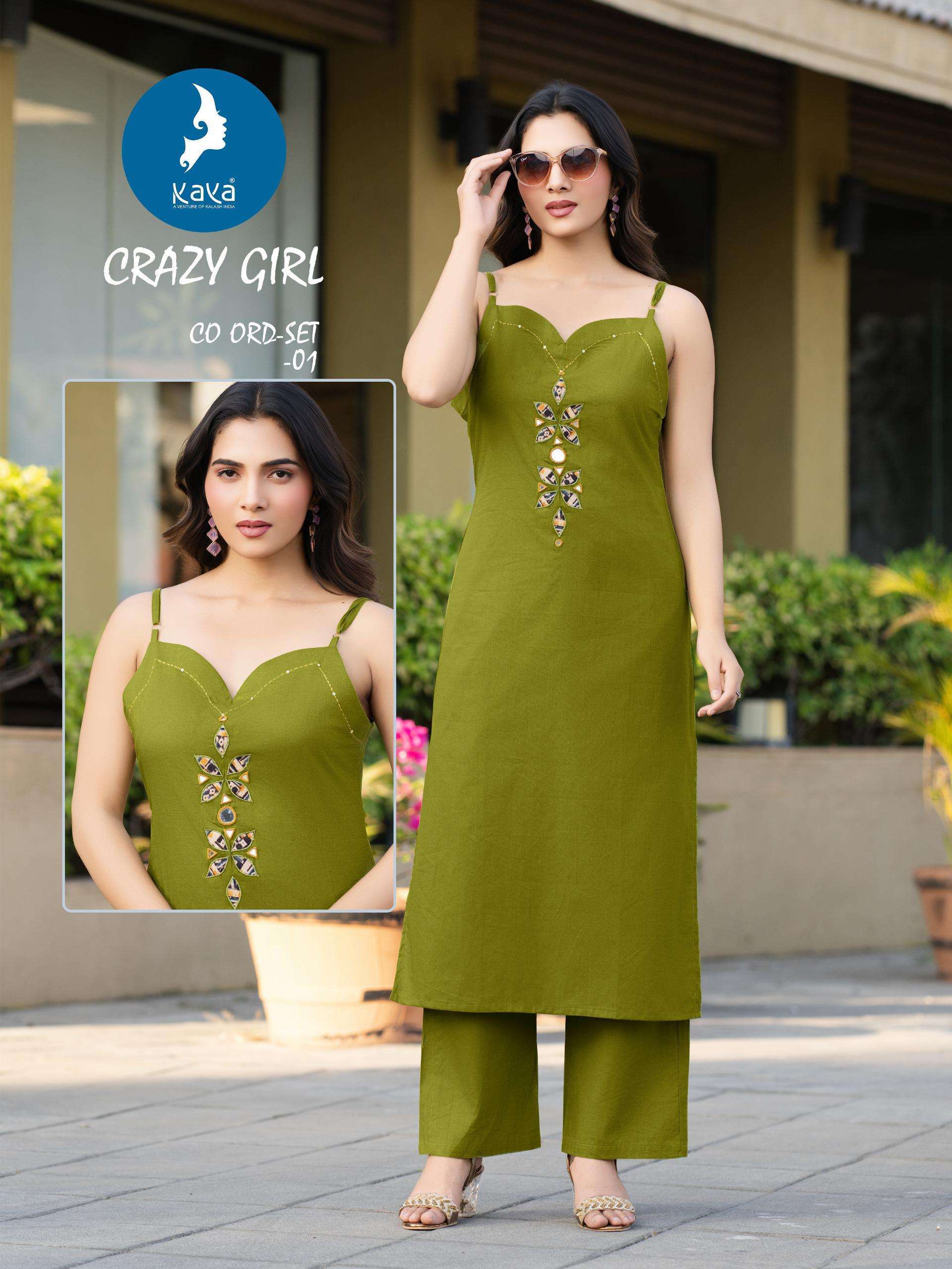 CRAZY GIRL SERIES 01 TO 06 BY KAYA DESIGNER WORK DHABU CCOTTON KURTI WITH BOTTOM ARE AVAILABLE AT WHOLESALE PRICE