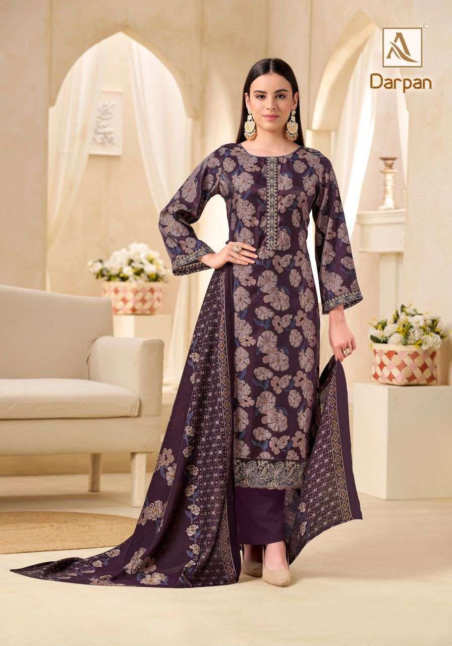 DARPAN SERIES 2240 BY ALOK SUITS DESIGNER VISCOSE GLASS DISCHARGE PRINT AND EMBROIDERY WORK SUITS ARE AVAILABLE AT WHOLESALE PRICE