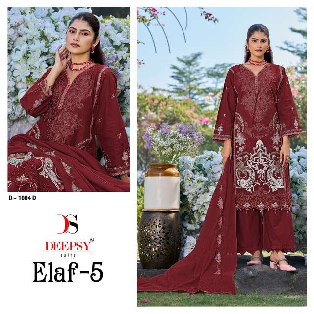 ELAF VOL-5 SERIES 1044 BY DEEPSY DESIGNER EMBROIDERY WORK COTTON SUITS ARE AVAILABLE AT WHOLESALE PRICE