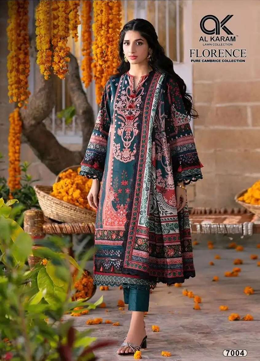 FLORENCE VOL-7 SERIES 7001 TO 7006 BY AL KARAM DESIGNER CAMBRIC COTTON PRINTED SUITS ARE AVAILABLE AT WHOLESALE PRICE