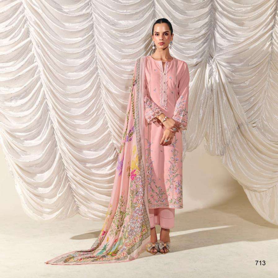 FOREVER SERIES 711 TO 714 BY HEER KIMORA DESIGNER RESHAM EMBROIDERY WORK COTTON LAWN SUITS ARE AVAILABLE AT WHOLESALE PRICE