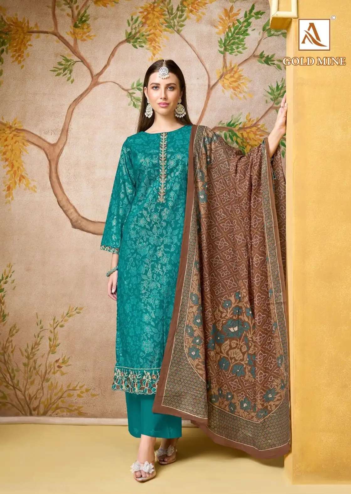 GOLD MINE SERIES 2252 BY ALOK SUITS DESIGNER CAMBRIC COTTON EMBROIDERY WORK AND FOIL PRINTED SUITS ARE AVAILABLE AT WHOLESALE PRICE