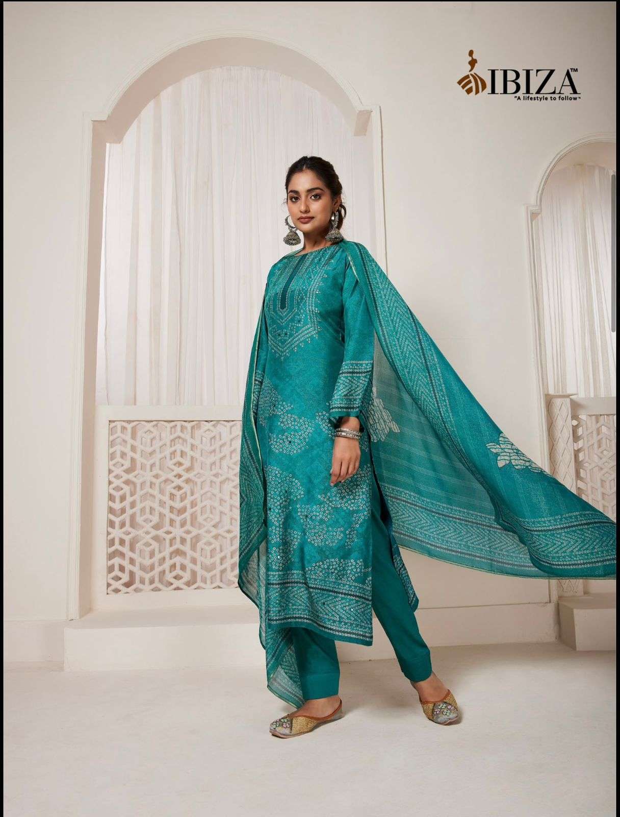 HANAR SERIES 15740 TO 15743 BY IBIZA DESIGNER DIGITAL PRINTED AND HAND WORK SHIMMER MUSLIN SUITS ARE AVAILABLE AT WHOLESALE PRICE