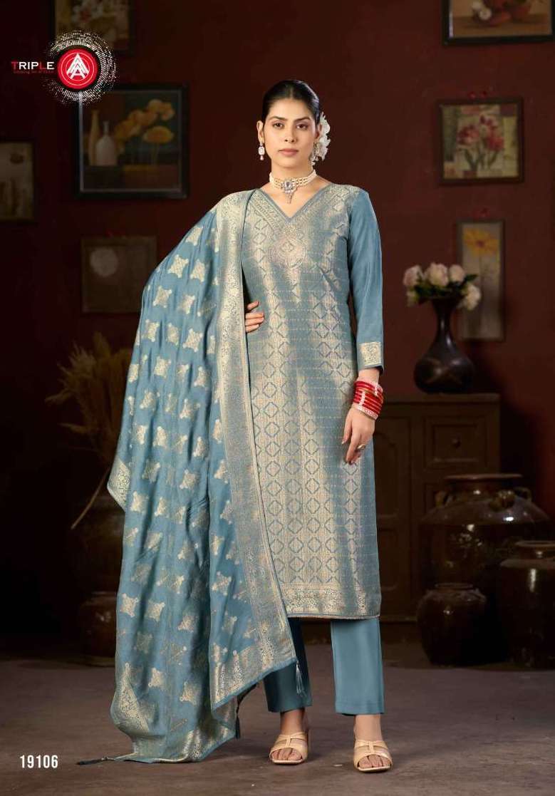 HANSHIKA VOL-5 SERIES 19101 TO 19106 BY TRIPLE A DESIGNER VISCOSE MUSLIN JACQUARD SUITS ARE AVAILABLE AT WHOLESALE PRICE