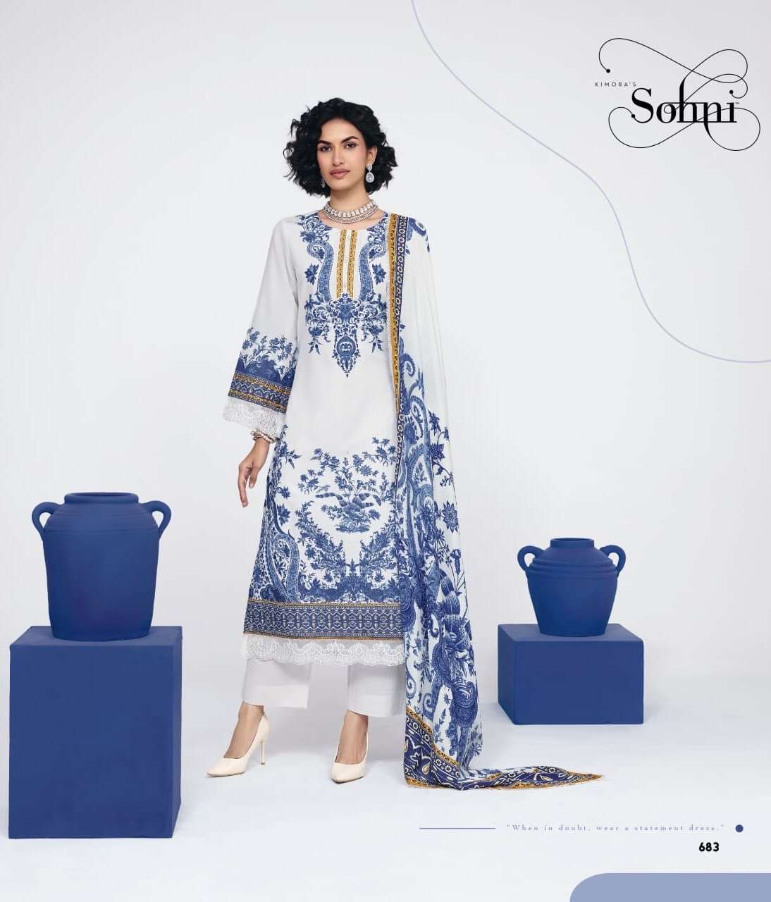 INDIGO SERIES 681 TO 684 BY SOHNI DESIGNER DIGITAL PRINTED AND RESHAM EMBROIDERED LINEN SUITS ARE AVAILABLE AT WHOLESALE PRICE 