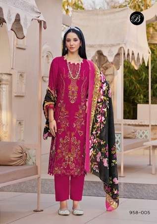 ISHARA VOL-2 SERIES 958 BY BELLIZA DESIGNER DIGITAL PRINTED AND EMBROIDERY WORK COTTON SUITS ARE AVAILABLE AT WHOLESALE PRICE