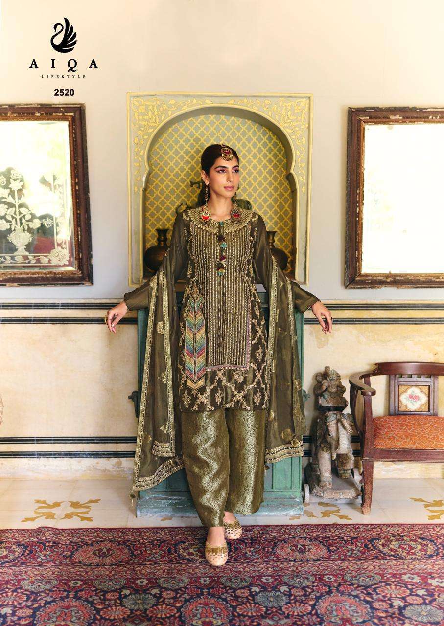 ISRAH SERIES 2519 TO 2524 BY AIQA DEAIGNER FANCY WORK BEMBERG RUSSIAN SILK SUITS ARE AVAILABLE AT WHOLESALE PRICE