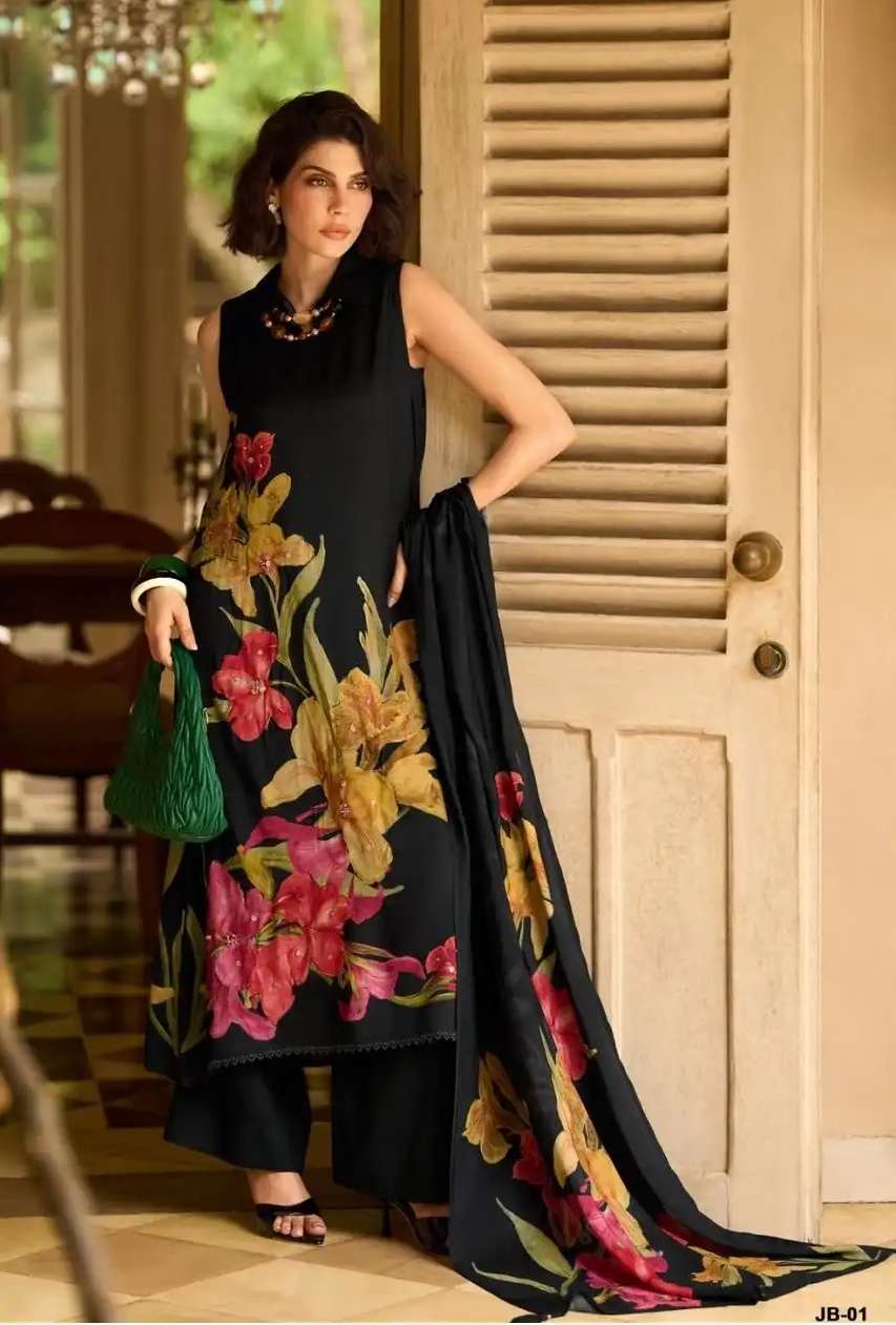 JAPANESE BLOSSOM SERIES 01 TO 03 BY VARSHA DESIGNER DIGITAL PRINTED WITH THREAD AND ZARI HAND WORK VISCOSE MUSLN SUITS ARE AVAILABLE AT WHOLESALE PRICE