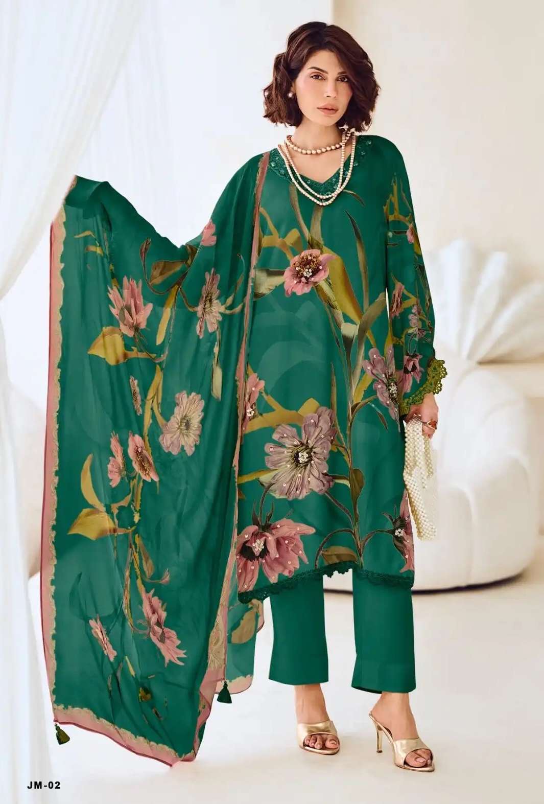 JUGUNUMA SERIES 01 TO 04 BY VARSHA DESIGNER VISCOSE MUSLIN DIGITAL PRINTED WITH HAND WORK AND EMBROIDERY WORK SUITS ARE AVAILABLE AT WHOLESALE PRICE