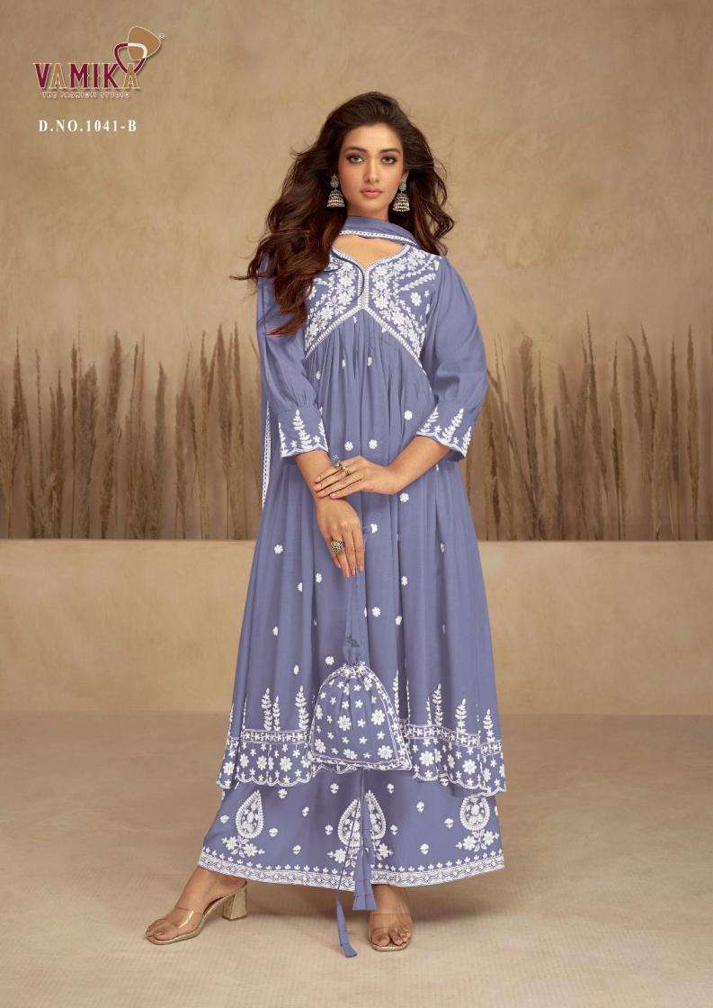 LAKHNAVI VOL-7 NEW COLOR SERIES 1041A TO 1041D BY VAMIKA DESIGNER WITH WORK RAYON TOP WITH BOTTOM AND DUPATTA ARE AVAILABLE AT WHOLESALE PRICE