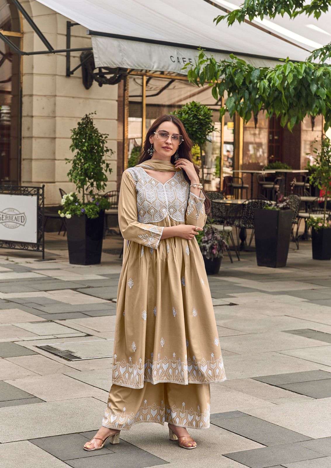 LAKHNAVI VOL-8 PLATINUM SERIES 1043A TO 1043D BY VAMIKA DESIGNER EMBROIDERY WORK RAYON TOP WITH PLAZZO AND DUPATTA ARE AVAILABLE AT WHOLESALE PRICE