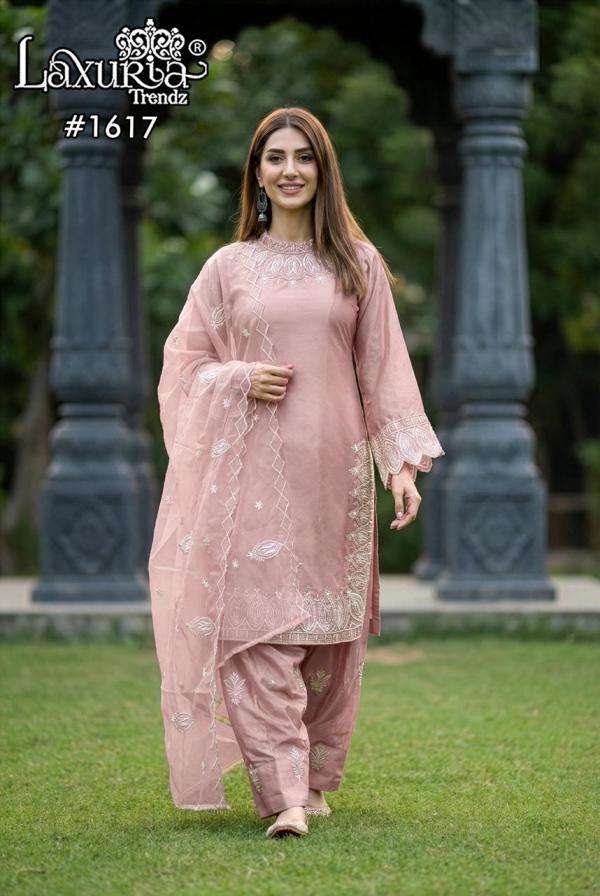 LAXURIA TRENDZ 1617 DESIGNER SILK EMBROIDERY WORK KRUTI WITH FARSHI BOTTOM AND DUPATTA ARE AVAILABLE AT WHOLESALE PRICE