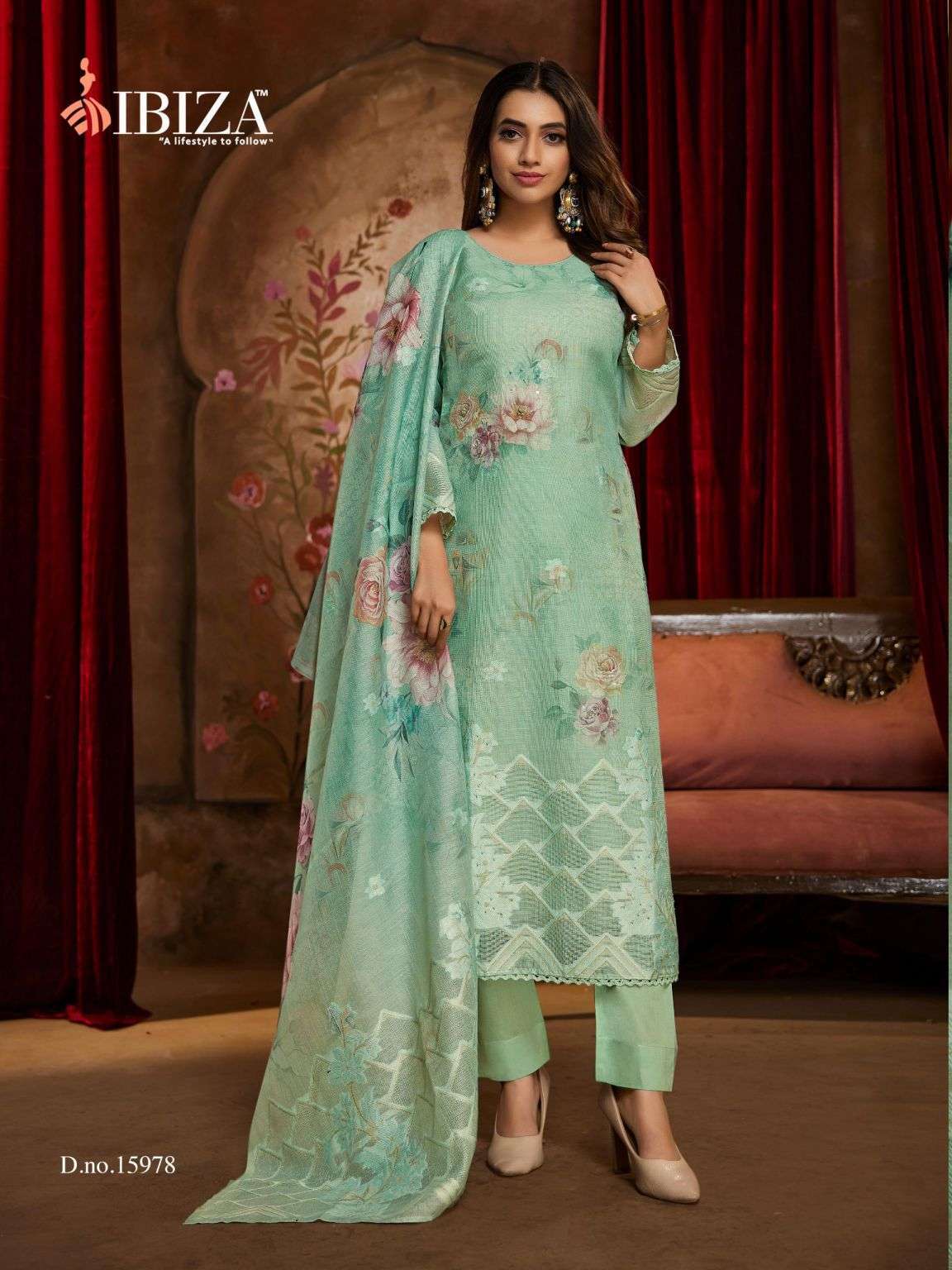 LIME LIGHT SERIES 15976 TO 15979 BY IBIZA DESIGNER DIGITAL PRINTED AND HAND WORK LINEN JACQUARD SUITS ARE AVAILABLE AT WHOLESALE PRICE