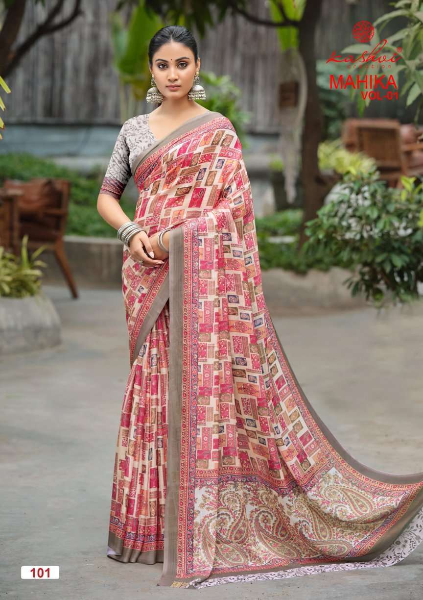 MAHIKA VOL-1 SERIES 101 TO 108 SAREE BY KASHVI DESIGNER DIGITAL PRINTED CHIFFONE SAREES ARE AVAILABLE AT WHOLESALE PRICE 