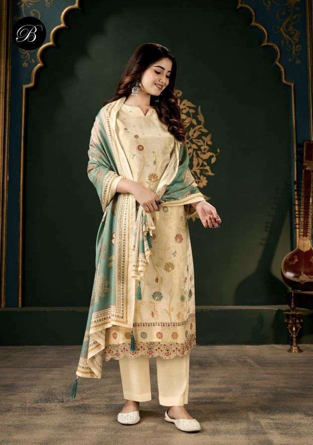 MAHVISH SERIES 944 BY BELLIZA DESIGNER HAND WORK VISCOSE SHIMMER JACQUARD SILK SUITS ARE AVAILABLE AT WHOLESALE PRICE