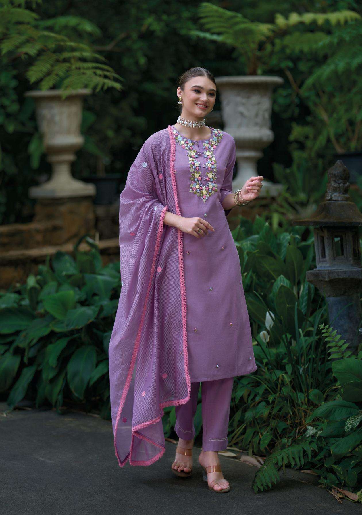 MELODY SERIES 46011 TO 46014 BY KAILEE DESIGNER HAND WORK AND HAND KATHA WORK COTTON TOP WITH PANT AND DUPATTA ARE AVAILABLE AT WHOLESALE PRICE