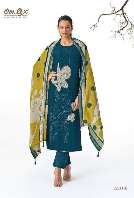 MIREYA SERIES 15211 BY OMTEX DESIGNER EMBROIDERY WITH HAND WORK AND PATCH WORK MUL CHANDERI SILK SUITS ARE AVAILABLE AT WHOLESALE PRICE