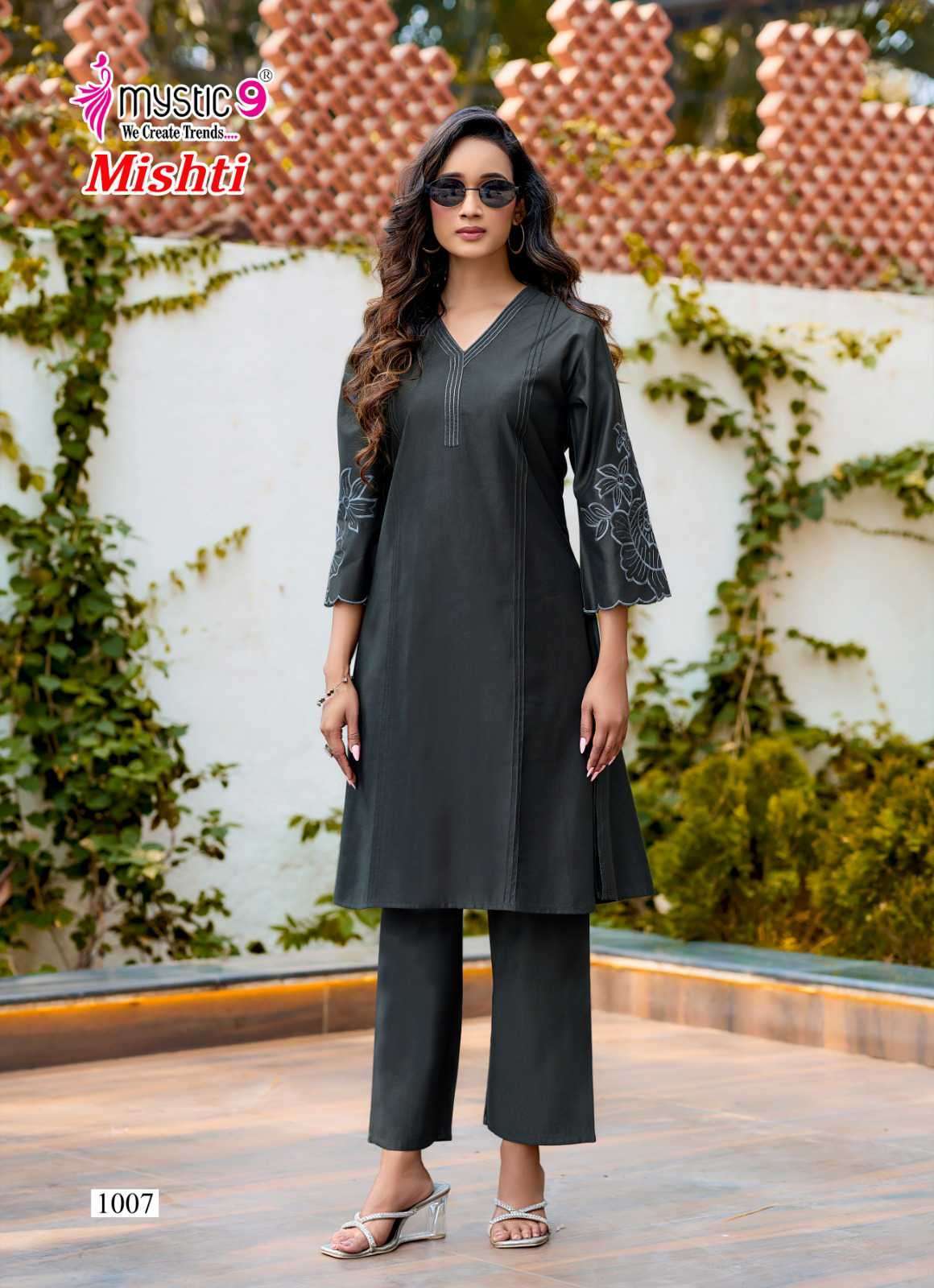 MISHTI VOL-1 SERIES 1001 TO 1008 BY MYSTIC 9 DESIGNER EMBROIDERY WORK GADHWAL CO ORD SETS ARE AVAILABLE AT WHOLESALE PRICE 