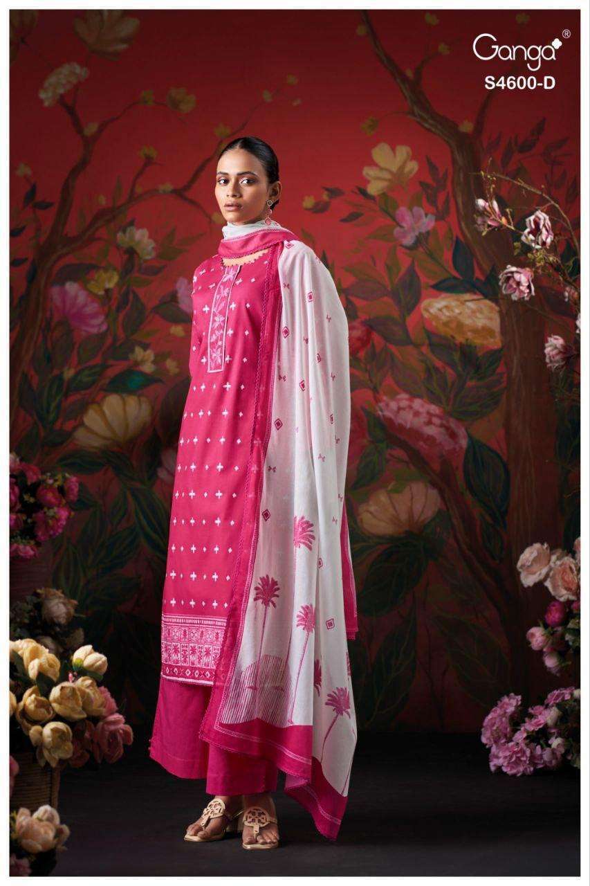MYSAEL SERIES 4600 BY GANGA DESIGNER COTTON PRINTED WITH HAND WORK AND EMBROIDERY WORK SUITS ARE AVAILABLE AT WHOLESALE PRICE