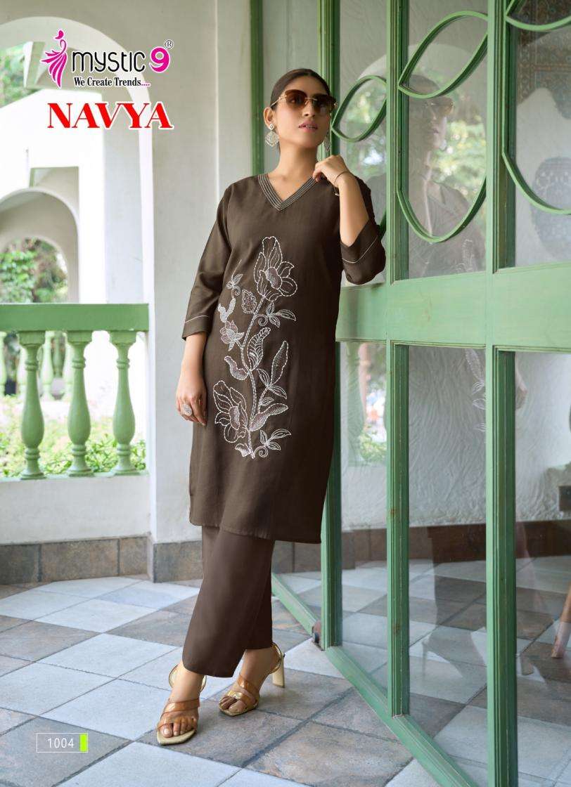NAVYA VOL-1 SERIES 1001 TO 1010 BY MYSTIC 9 DESIGNER EMBROIDERY WORK VATICAN DYED CO ORD SETS ARE AVAILABLE AT WHOLESALE PRICE 