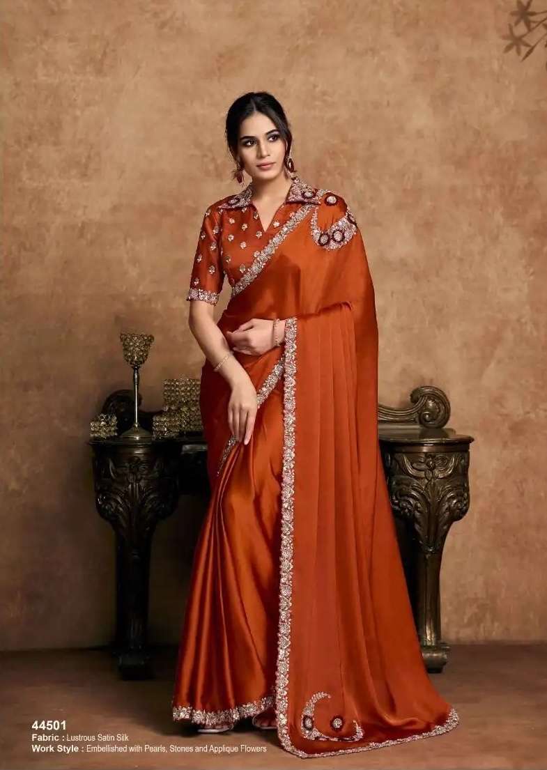 NORITA SERIES 44501 TO 44518 SAREE BY MAHOTSAV DESIGNER WORK PARTY WEAR SATIN SILK SAREES ARE AVAILABLE AT WHOLESALE PRICE