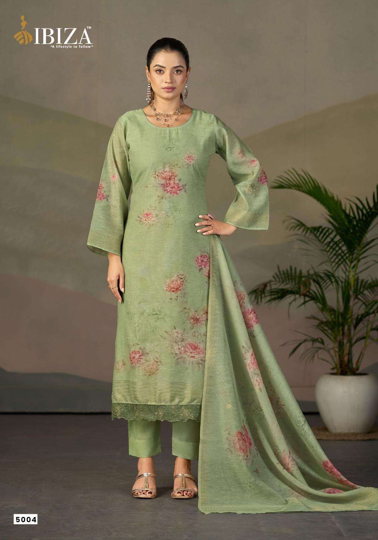 OLIVINE SERIES 5001 TO 5004 BY IBIZA DESIGNER DIGITAL PRINTED WITH EMBROIDERY AND HAND WORK LINEN SUITS ARE AVAILABLE AT WHOLESALE PRICE