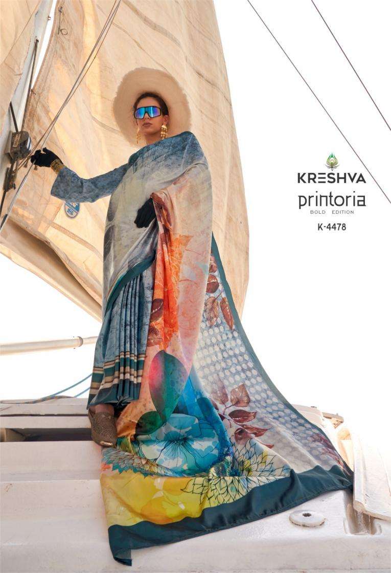 PRINTORIA SERIES 4477 TO 4485 SAREE BY KRESHVA DESIGNER PRINTED KOREAN SATIN SAREES ARE AVAILABLE AT WHOLESALE PRICE