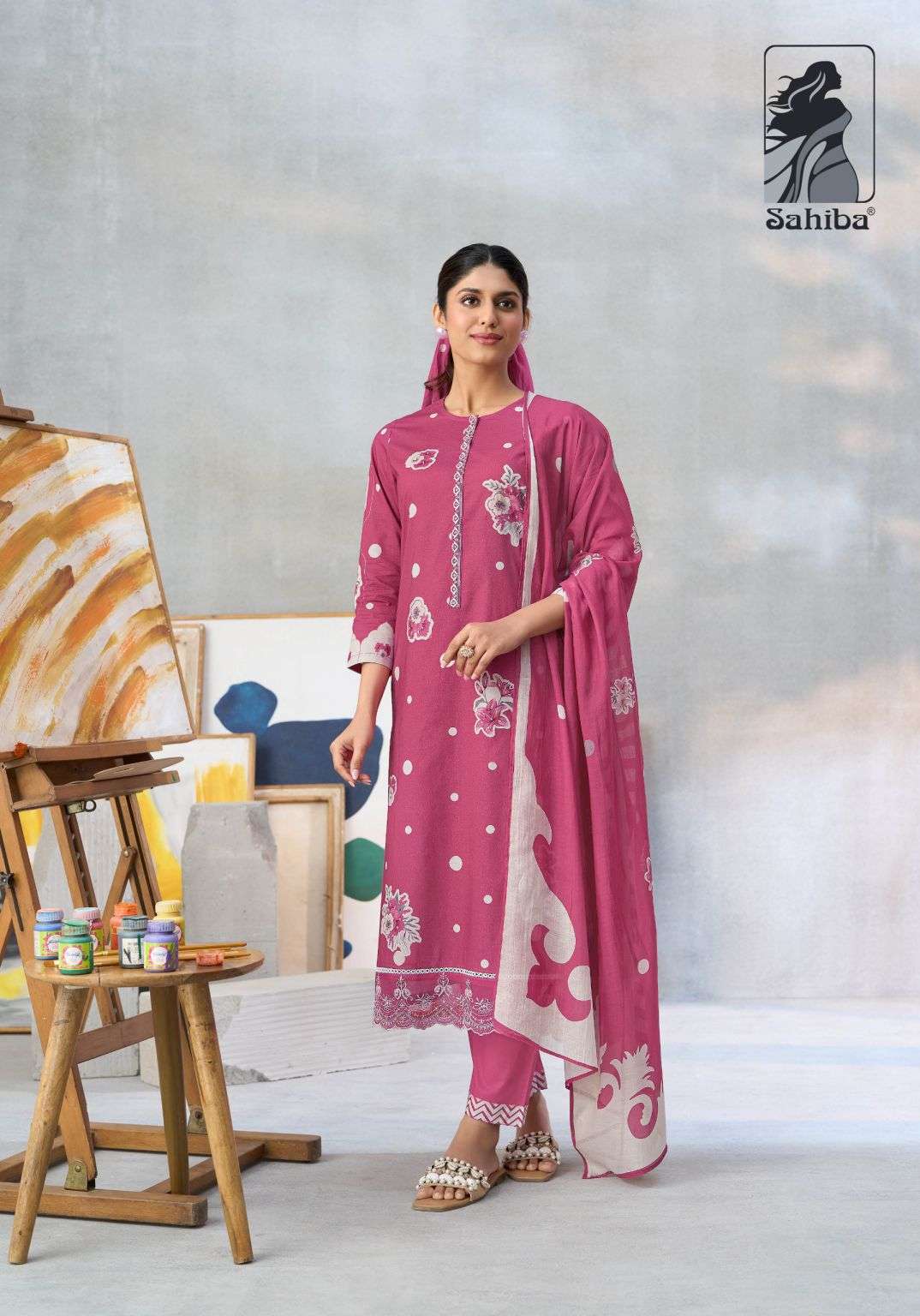 RANG ROOP SERIES 300 BY SAHIBA DESIGNER COTTON DIGITAL PRINT WITH HAND WORK AND EMBROIDERY IN DAMAN AND NECK WITH FINE THREADAL WORK SUITS ARE AVAILABLE AT WHOLESALE PRICE
