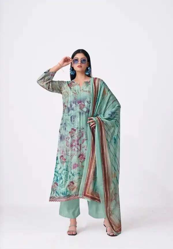 RIVISHA SERIES 1301 BY SIMAR DESIGNER DIGITAL PRINTED AND EMBROIDERY WORK VISCOSE MUSLIN SUITS ARE AVAILABLE AT WHOLESALE PRICE