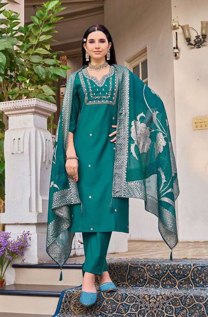 RIWAYAT SERIES 5403 BY VAMIKA DESIGNER HAND WORK VISCOSE VATICAN TOP WITH BOTTOM AND DUPATTA ARE AVAILABLE AT WHOLESALE PRICE