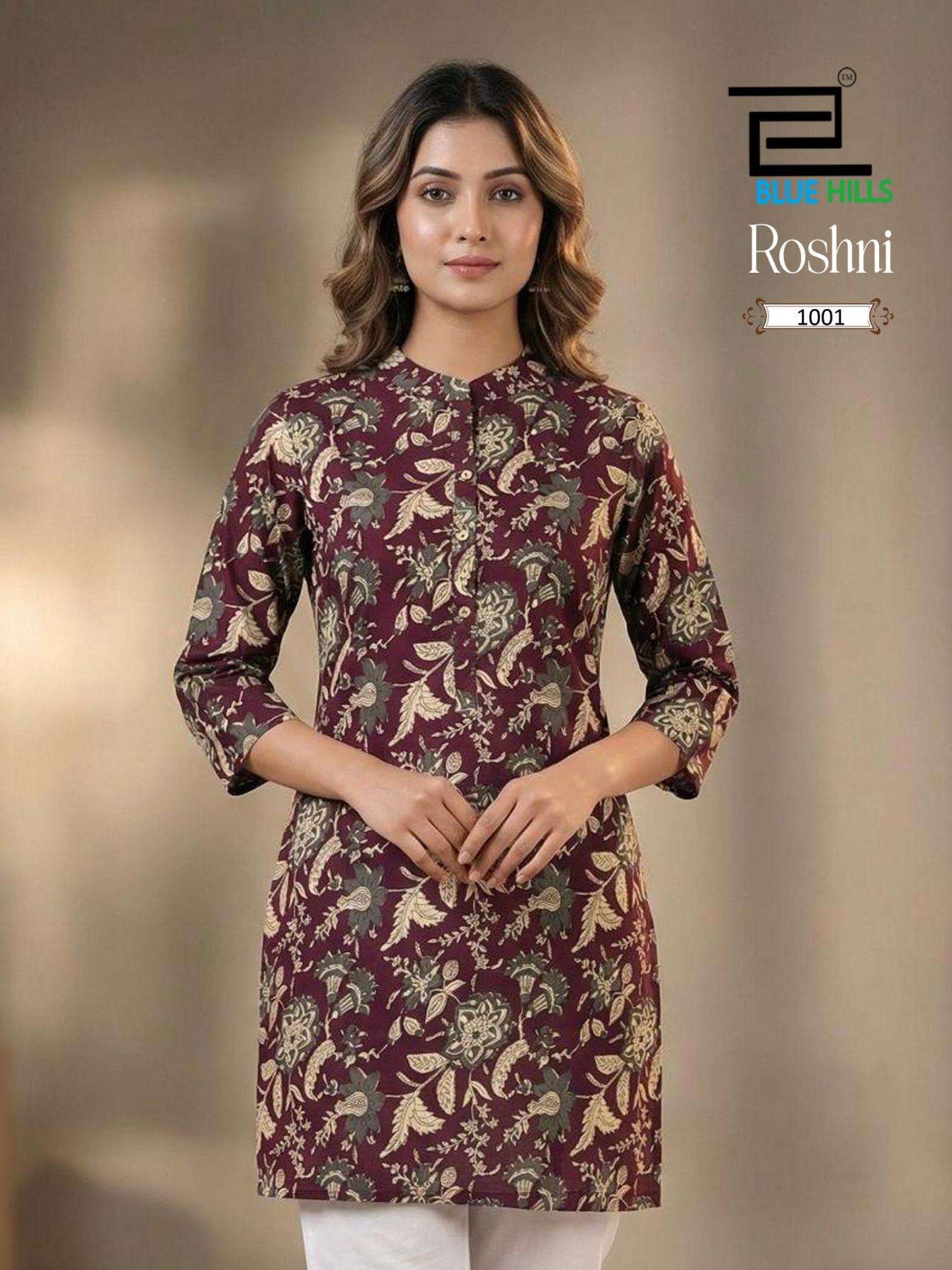 ROSHNI SERIES 1001 TO 1006 BY BLUE HILLS DESIGNER PRINTED COTTON SHORT KURTIS ARE AVAILABLE AT WHOLESALE PRICE