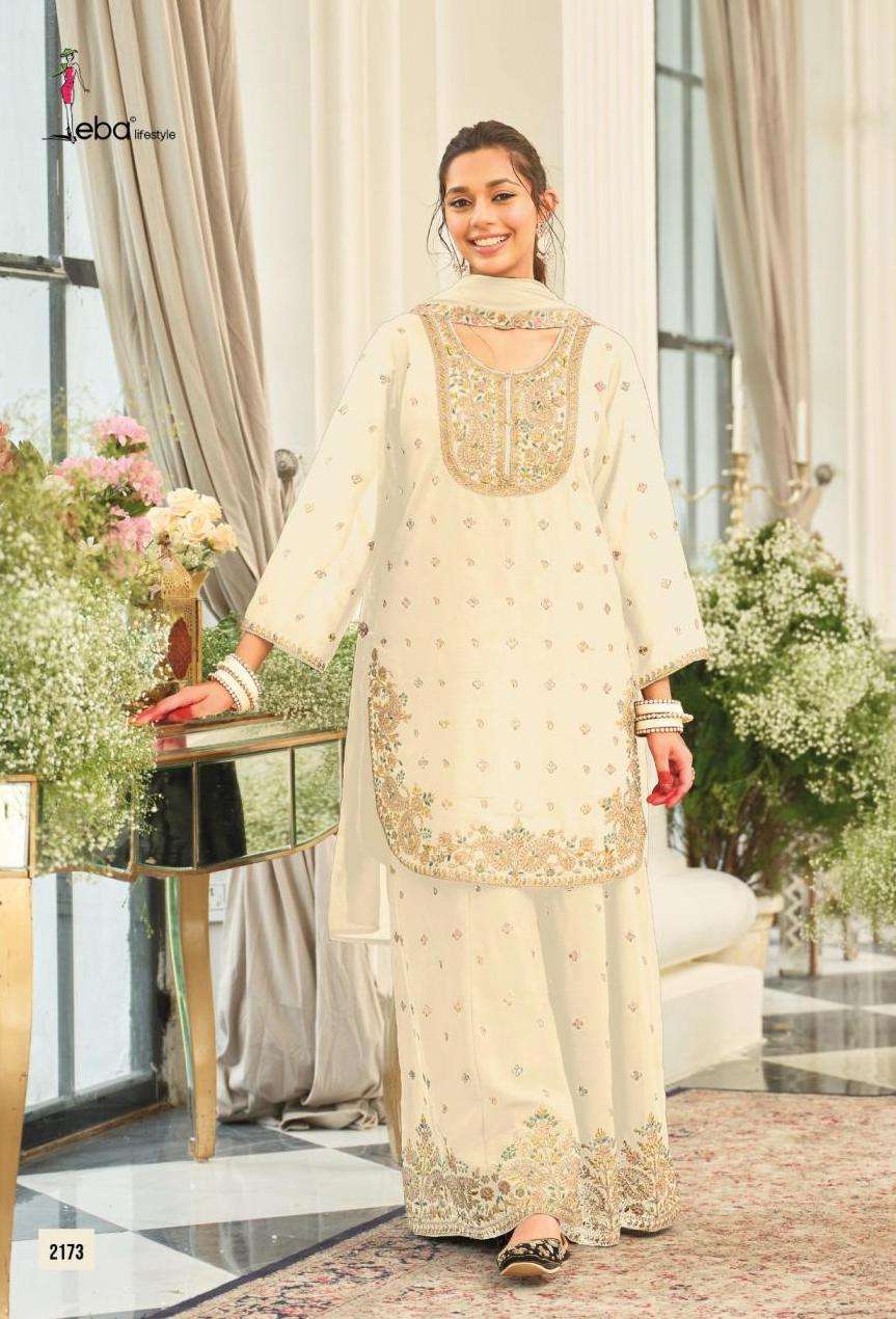 SAAJ SBLACK & WHITE ERIES 2173 TO 2174 BY EBA DESIGNER EMBROIDERY WORK CHINON SILK READYMADE SUITS ARE AVAILABLE AT WHOLESALE PRICE