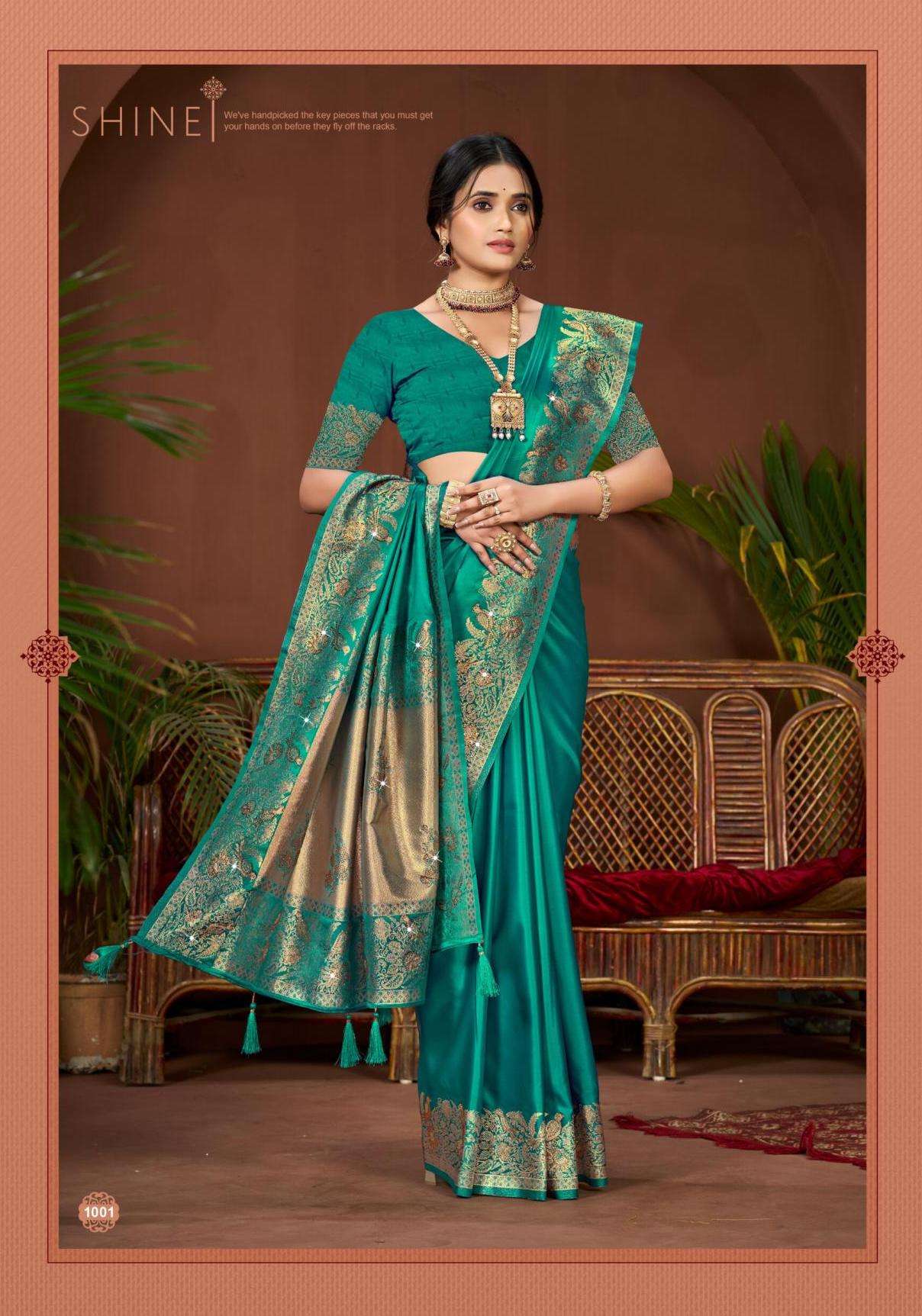 SAARINA SATIN SAROSKI VOL-1 SERIES 1001 TO 1004 SAREE BY SAROJ DESIGNER GALA CONCEPT AND SAROSKI WORK SATIN SILK SAREES ARE AVAILABLE AT WHOLESALE PRICE