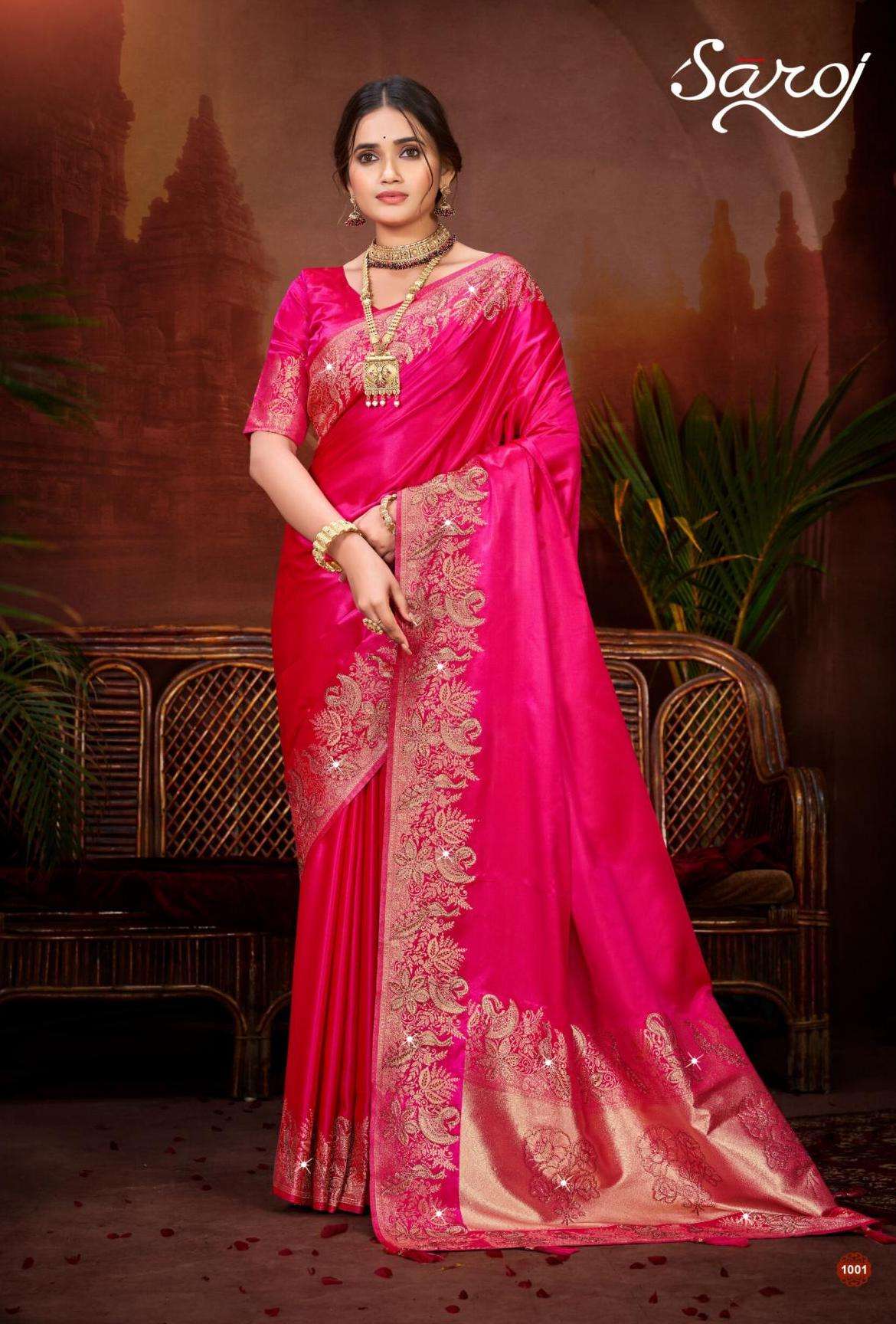 SAARINA SATIN SAROSKI VOL-2 SERIES 1001 TO 1004 SAREE BY SAROJ DESIGNER GALA CONCEPT AND SAROSKI WORK SATIN SILK SAREES ARE AVAILABLE AT WHOLESALE PRICE