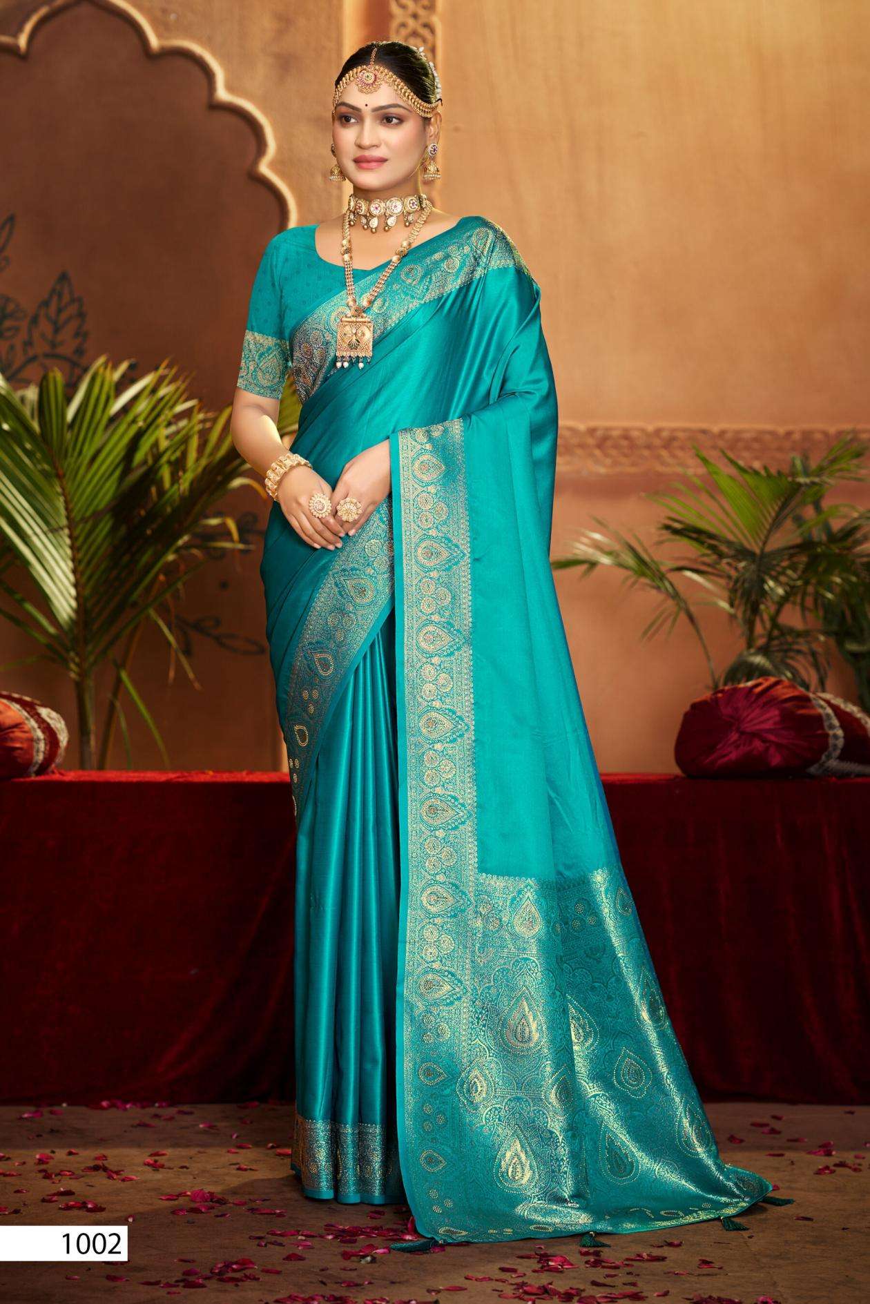 SAARINA SATIN SAROSKI VOL-4 SERIES 1001 TO 1004 SAREE BY SAROJ DESIGNER GALA CONCEPT AND SAROSKI WORK SATIN SILK SAREES ARE AVAILABLE AT WHOLESALE PRICE