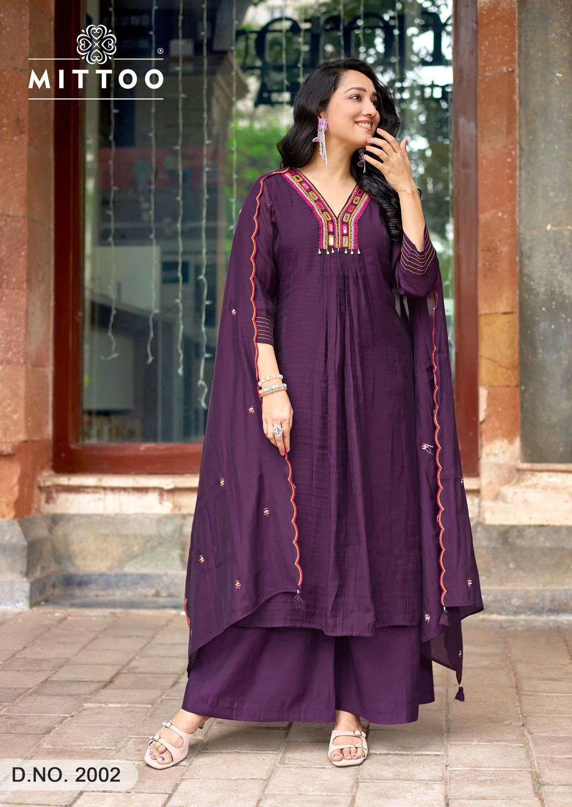 SATREET WEAR SERIES 2001 TO 2006 BY MITTO DESIGNER THREAD AND HAND WORK MUL CHANDERI TOP WITH PLAZZO AND DUPATTA ARE AVAILABLE AT WHOLESALE PRICCE
