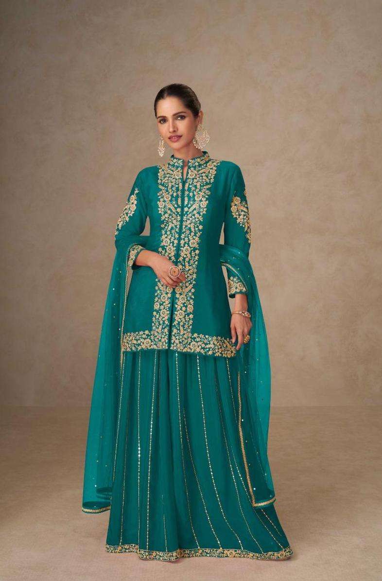 SHAHNAZ SERIES 7570 BY GULKAYRA DESIGNER CHINON EMBROIDERY WORK READYMADE SUITS ARE AVAILABLE AT WHOLESALE PRICE