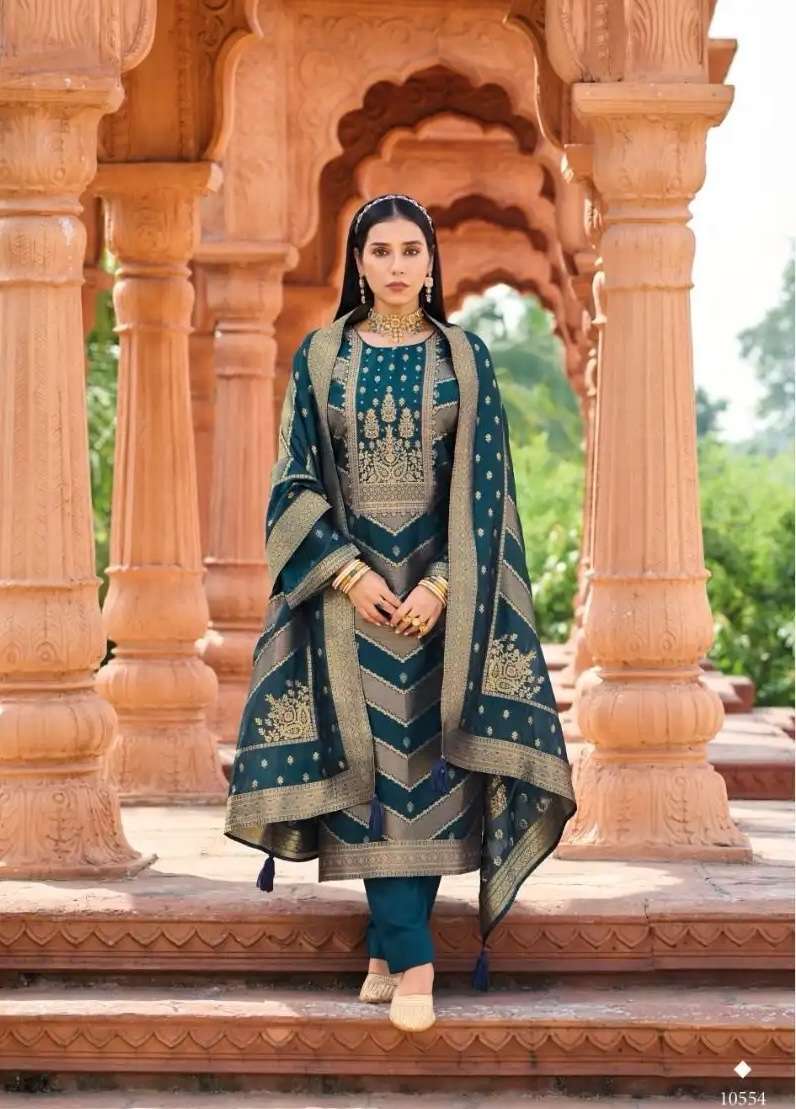 SILKORIA SERIES 10551 TO 10554 BY IBIZA DESIGNER BANGLORY SILK JACQUARD SUITS ARE AVAILABLE AT WHOLESALE PRICE