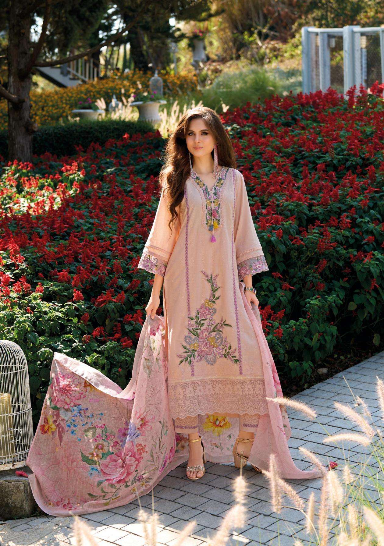 SUFFY VOL-2 SERIES 45201 TO 45204 BY KAILEE DESIGNER COTTON CHIKANKARI WORK TOP WITH PANT AND DUPATTA ARE AVAILABLE AT WHOLESALE PRICE