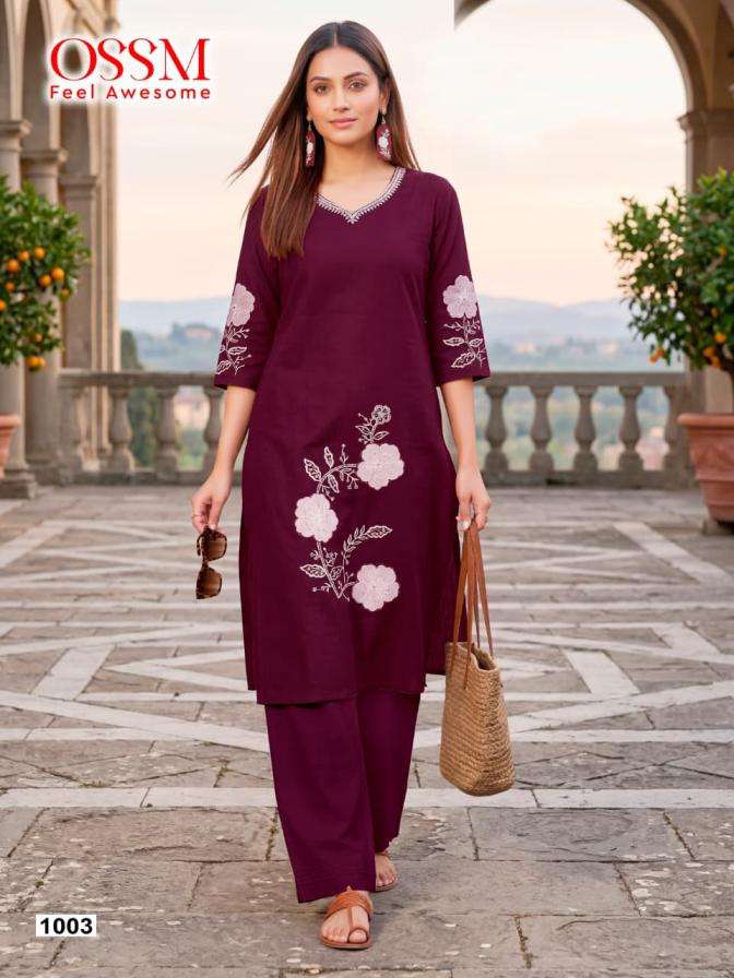SUMMER STYLE SERIES 1001 TO 1006 BY OSSM DESIGNER EMBROIDERY WORK DHABU COTTON CO ORD SETS ARE AVAILABLE AT WHOLESALE PRICE