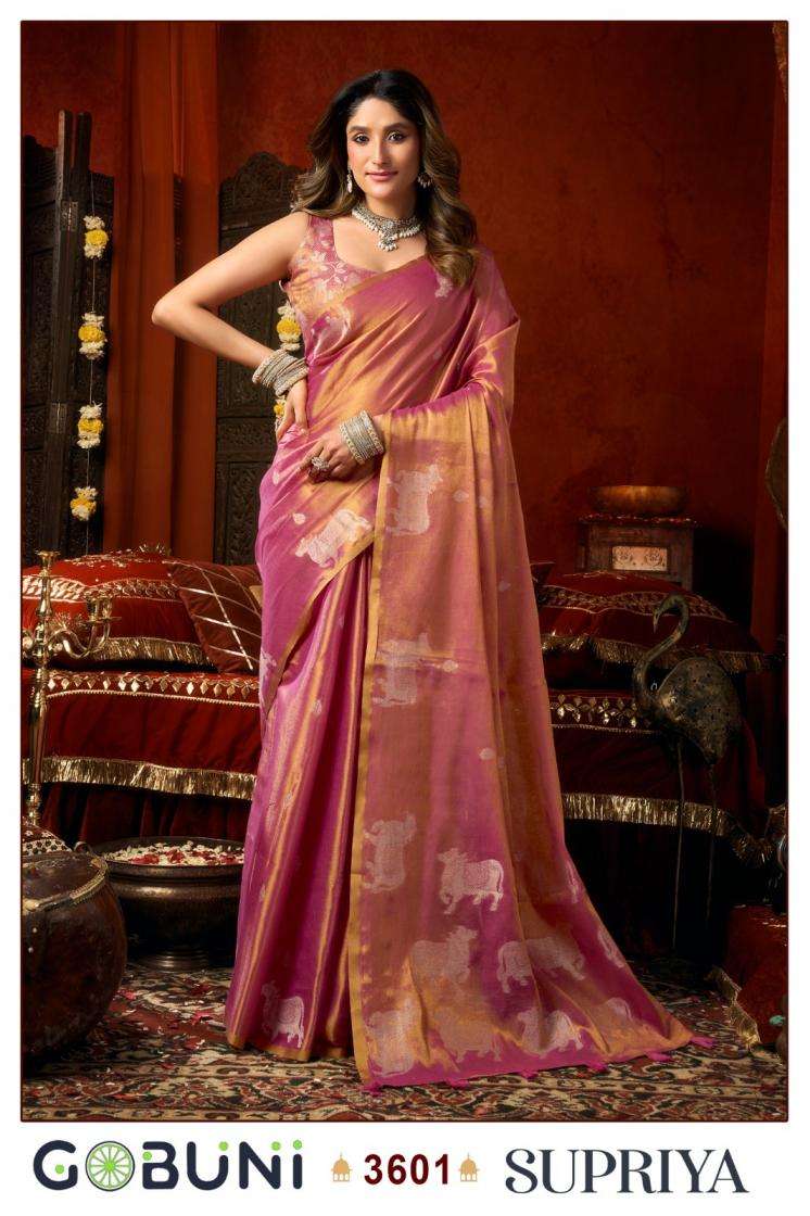 SUPRIYA SERIES 3601 TO 3606 SAREE BY GOBUNI DESIGNER TISSUE SILK SAREES ARE AVAILABLE AT WHOLESALE PRICE