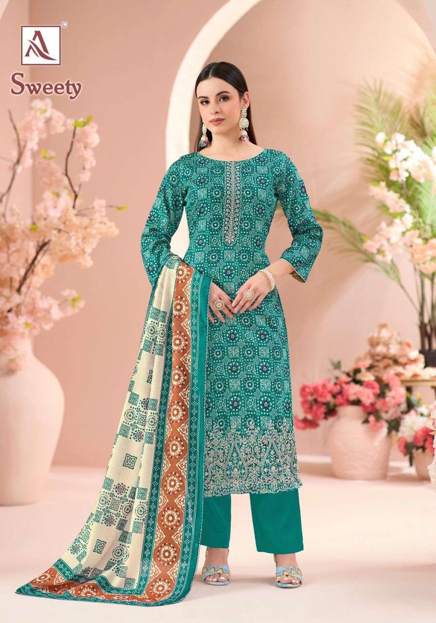 SWEETY SERIES 2237 BY ALOK SUITS DESIGNER FOIL PRINTED AND EMBROIDERY WORK ZAM COTTON SUITS ARE AVAILABLE AT WHOLESALE PRICE 