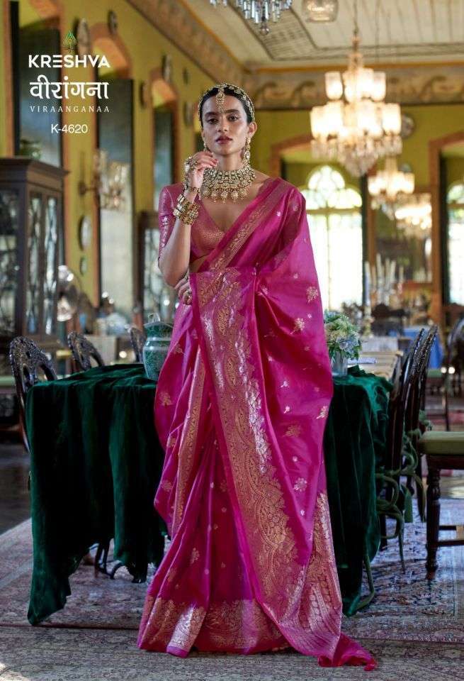 VIRAANGANA SERIES 4620 TO 4625 SAREE BY KRESHVA DESIGNER SOFT SILK SAREES ARE AVAILABLE AT WHOLESALE PRICE